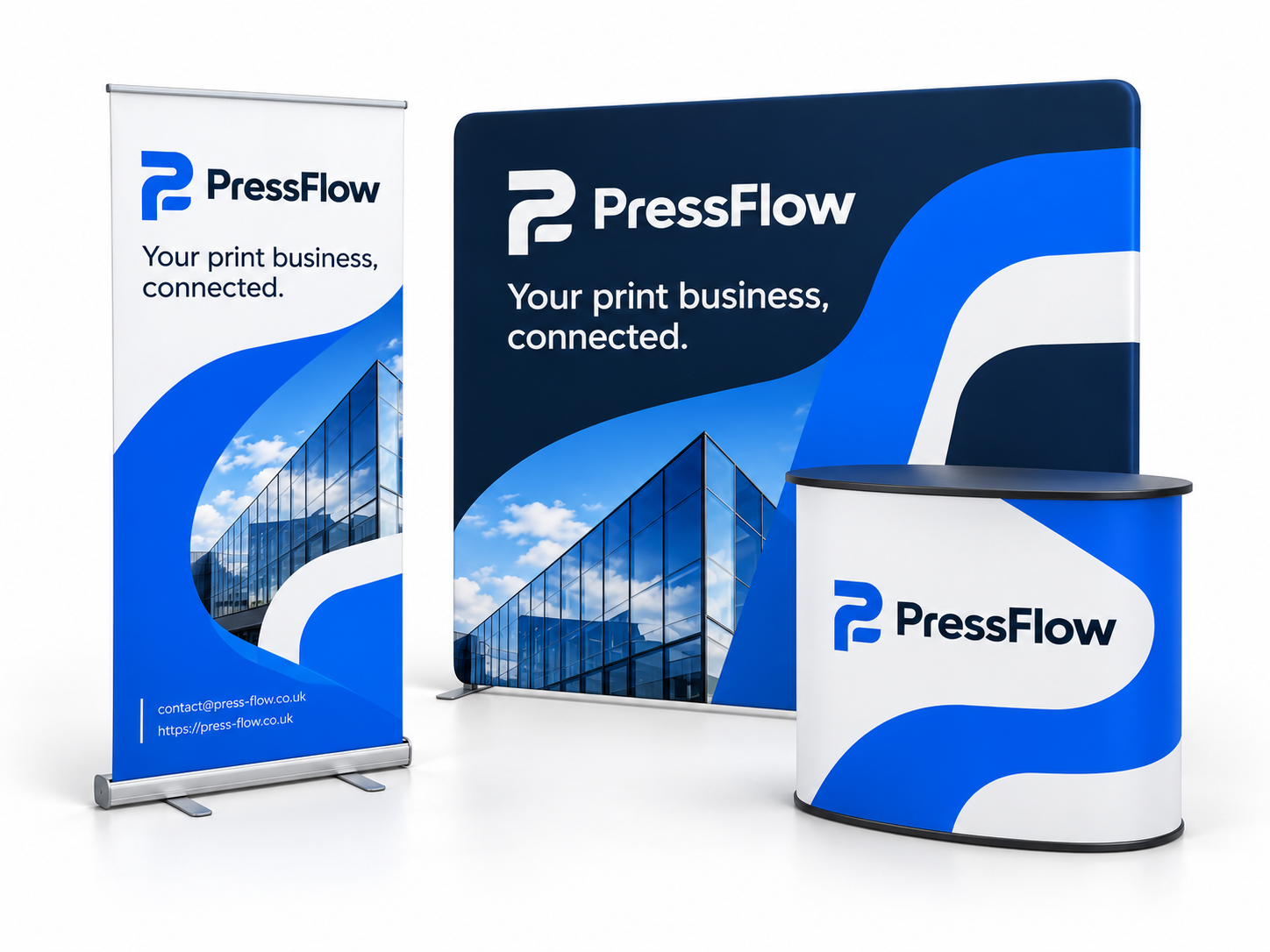 PressFlow signs & displays mockups